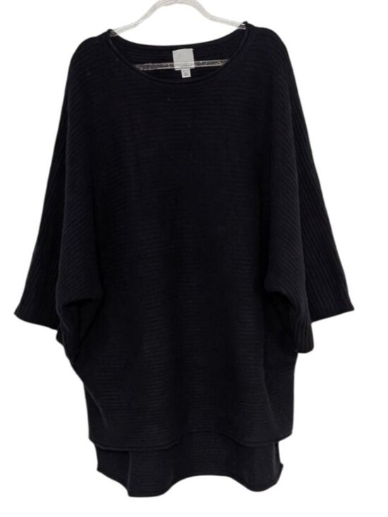 Halogen Cashmere Ribbed Sweater Womens One Size Black 3/4 Sleeves Knit Pullover - Picture 1 of 10